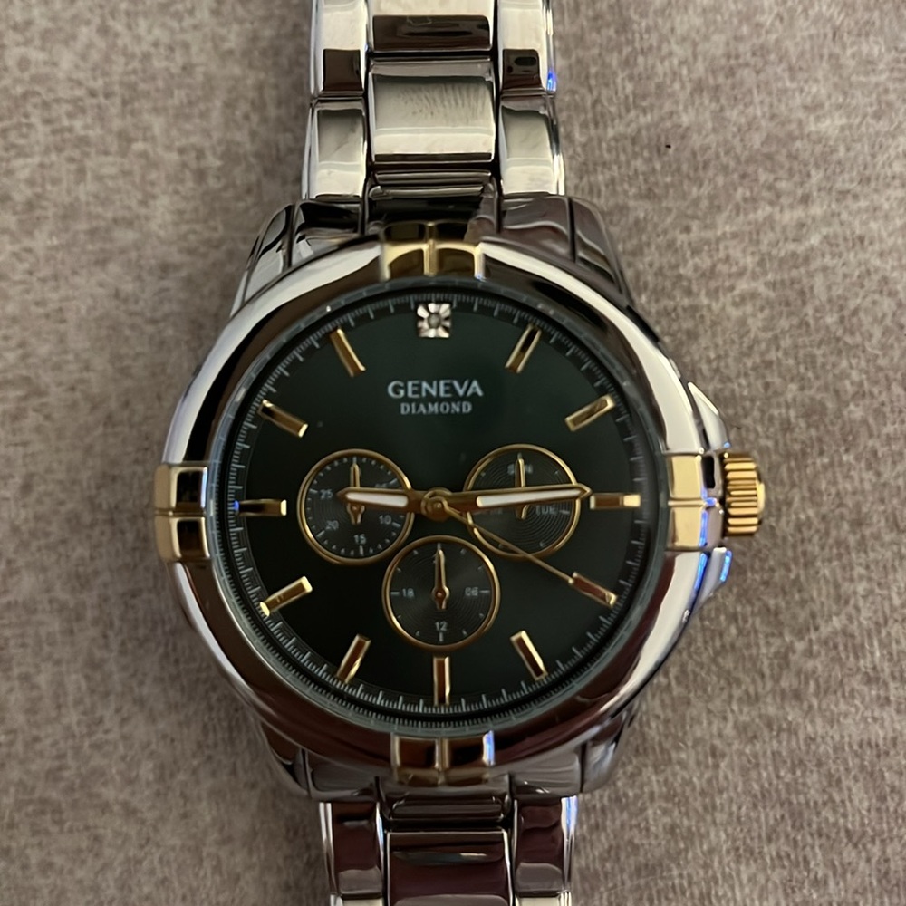 Geneva Men's Diamond Accent Two Tone Bracelet Watch - KHA0015TTG, like New